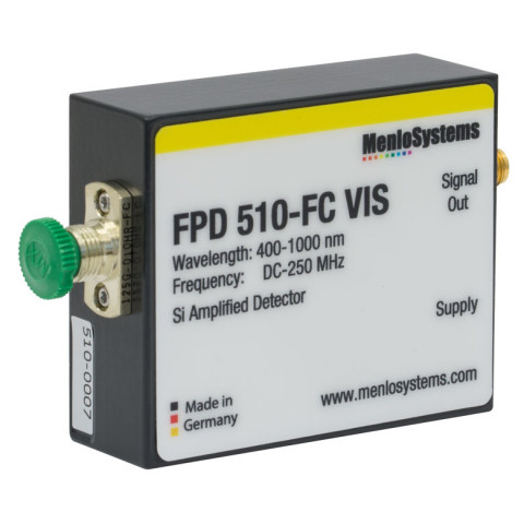 FPD510-FC-VIS - Высокочувствительный кремниевый (Si) PIN фотодетектор, рабочий спектральный диапазон: 400 - 1000 нм, для сигналов с частотой до 250 МГц, постоянный коэффициент усиления, Thorlabs