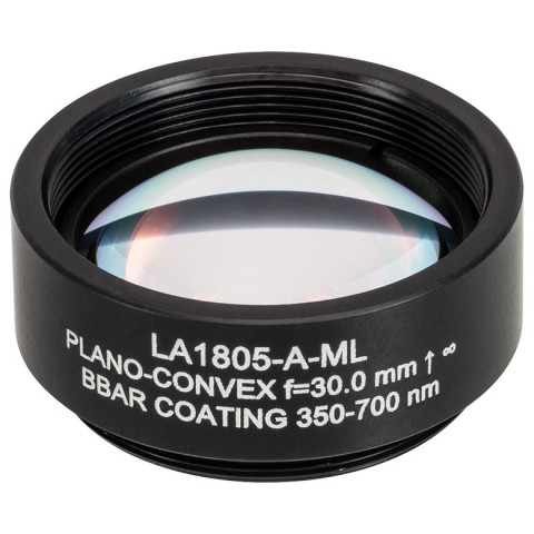 LA1805-A-ML - Плоско-выпуклая линза, Ø1", N-BK7, оправа с резьбой SM1, f = 30.0 мм, просветляющее покрытие: 350-700 нм, Thorlabs