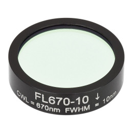 FL670-10 - Фильтр для работы с диодным лазером, Ø1", центральная длина волны 670 ± 2 нм, ширина полосы пропускания 10 ± 2 нм, Thorlabs