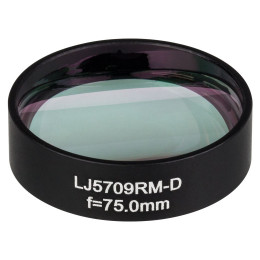 LJ5709RM-D - Плоско-выпуклая цилиндрическая линза, Ø1", в оправе, материал: CaF2, f = 75.0 мм, просветляющее покрытие: 1.65 - 3.0 мкм, Thorlabs