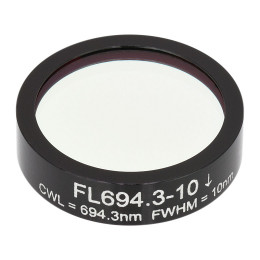 FL694.3-10 - Фильтр для работы с рубиновым лазером, Ø1", центральная длина волны 694.3 ± 2 нм, ширина полосы пропускания 10 ± 2 нм, Thorlabs