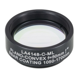 LA4148-C-ML - Плоско-выпуклая линза, диаметр: 1", материал: UVFS, оправа с резьбой: SM1, f = 50.0 мм, покрытие: 1050 - 1700 нм, Thorlabs