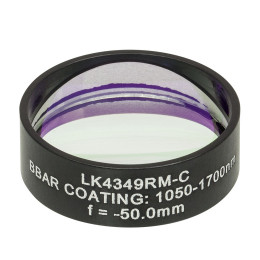 LK4349RM-C - Плоско-вогнутая цилиндрическая круглая линза из кварцевого стекла в оправе, фокусное расстояние: -50 мм, Ø1", просветляющее покрытие: 1050 - 1700 нм, Thorlabs