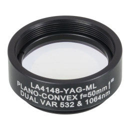 LA4148-YAG-ML - Плоско-выпуклая линза, диаметр: 1", материал: UVFS, оправа с резьбой: SM1, f = 50.0 мм, покрытие: 532/1064 нм, Thorlabs