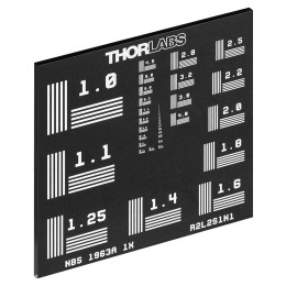 R2L2S1N1 - Таблица для измерения разрешающей способности (NBS 1963A), 2" x 2", получение изображения при подсветке сзади, разрешающая способность: 1 - 228 линий на мм, Thorlabs