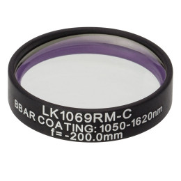 LK1069RM-C - N-BK7 плоско-вогнутая цилиндрическая круглая линза в оправе, фокусное расстояние: -200 мм, Ø1", просветляющее покрытие: 1050 - 1700 нм, Thorlabs