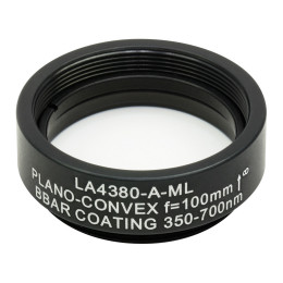 LA4380-A-ML - Плоско-выпуклая линза, диаметр: 1", материал: UVFS, оправа с резьбой: SM1, f = 100.0 мм, покрытие: 350 - 700 нм, Thorlabs