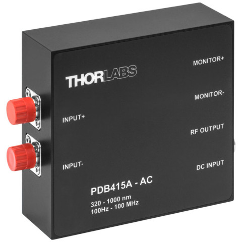 PDB415A-AC - Балансный фотодетектор, трансимпедансный усилитель, постоянный коэффициент усиления, диапазон рабочих частот: до 100 МГц, Si фотодиоды, связанные по переменному току выходы, Thorlabs