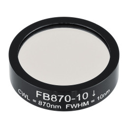 FB870-10 - Полосовой фильтр, Ø1", центральная длина волны 870 ± 2 нм, ширина полосы пропускания 10 ± 2 нм, Thorlabs