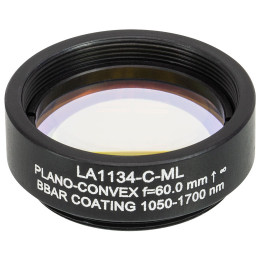 LA1134-C-ML - Плоско-выпуклая линза, Ø1", N-BK7, оправа с резьбой SM1, f = 60.0 мм, просветляющее покрытие: 1050-1700 нм, Thorlabs
