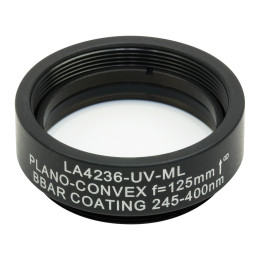 LA4236-UV-ML - Плоско-выпуклая линза, Ø1", UVFS, оправа с резьбой SM1, f = 125.0 мм, просветляющее покрытие: 245-400 нм, Thorlabs