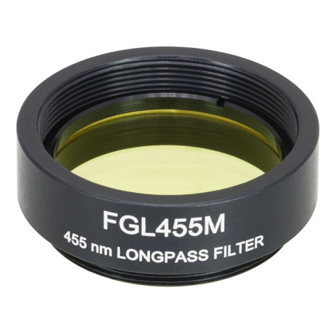 FGL455M - Длинноволновый светофильтр, Ø25 мм, резьба на оправе: SM1, материал RG455, длина волны среза: 455 нм, Thorlabs