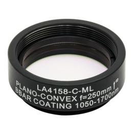 LA4158-C-ML - Плоско-выпуклая линза, диаметр: 1", материал: UVFS, оправа с резьбой: SM1, f = 250.0 мм, покрытие: 1050 - 1700 нм, Thorlabs