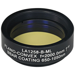LA1258-B-ML - Плоско-выпуклая линза, Ø1", N-BK7, оправа с резьбой SM1, f = 2000.0 мм, просветляющее покрытие: 650-1050 нм, Thorlabs