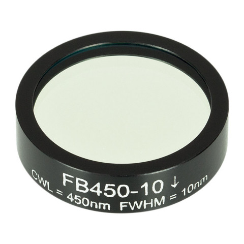 FB450-10 - Полосовой фильтр, Ø1", центральная длина волны 450 ± 2 нм, ширина полосы пропускания 10 ± 2 нм, Thorlabs