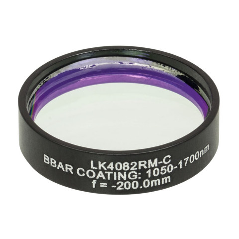 LK4082RM-C - Плоско-вогнутая цилиндрическая круглая линза из кварцевого стекла в оправе, фокусное расстояние: -200 мм, Ø1", просветляющее покрытие: 1050 - 1700 нм, Thorlabs