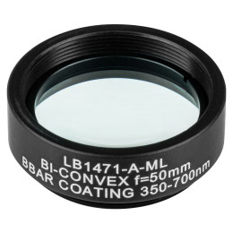 LB1471-A-ML - N-BK7 двояковыпуклая линза в оправе, Ø1", фокусное расстояние 50 мм, просветляющее покрытие: 350 - 700 нм, Thorlabs