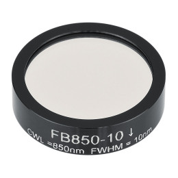 FB850-10 - Полосовой фильтр, Ø1", центральная длина волны 850 ± 2 нм, ширина полосы пропускания 10 ± 2 нм, Thorlabs