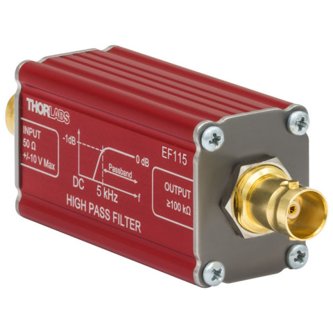 EF115 - Пассивный электрический фильтр высоких частот, полоса пропускания: >5 кГц, 2 гнездовых BNC разъема, Thorlabs