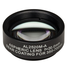 AL2520M-A - S-LAH64 асферическая линза в оправе, Ø25 мм, фокусное расстояние 20 мм, числовая апертура 0.54, просветляющее покрытие: 350-700 нм, Thorlabs
