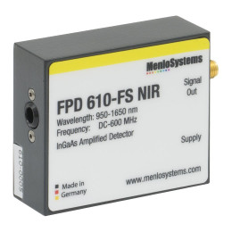 FPD610-FS-NIR - Высокочувствительный InGaAs pin-фотодетектор с усилителем, фиксированный коэффициент усиления, рабочий спектральный диапазон: 950-1650 нм, ширина полосы пропускания: DC - 600 МГц, площадь активной области: 0.005 мм2, резьба: M4, Thorlabs