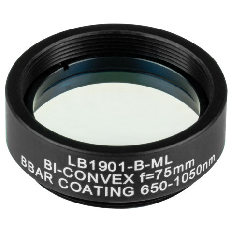 LB1901-B-ML - N-BK7 двояковыпуклая линза в оправе, Ø1", фокусное расстояние 75.0 мм, просветляющее покрытие: 650 - 1050 нм, Thorlabs