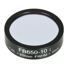 FB650-10 - Полосовой фильтр, Ø1", центральная длина волны 650 ± 2 нм, ширина полосы пропускания 10 ± 2 нм, Thorlabs