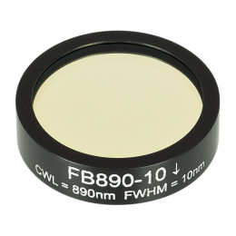 FB890-10 - Полосовой фильтр, Ø1", центральная длина волны 890 ± 2 нм, ширина полосы пропускания 10 ± 2 нм, Thorlabs