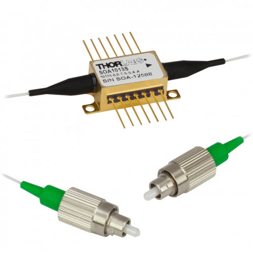 SOA1013S - Полупроводниковый оптический усилитель C-диапазона, нечувствителен к поляризации излучения, центральная длина волны: 1500 нм (тип.), корпус: Butterfly, сопряжен с оптическими волокнами типа SM, разъемы: FC/APC, Thorlabs
