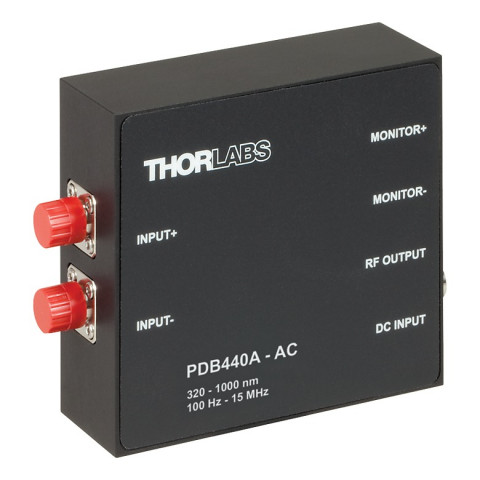 PDB440A-AC - Балансный фотодетектор, трансимпедансный усилитель, постоянный коэффициент усиления, диапазон рабочих частот: до 15 МГц, Si фотодиоды, связанные по переменному току выходы, Thorlabs