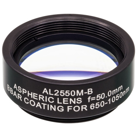 AL2550M-B - N-BK7 асферическая линза в оправе, Ø25 мм, фокусное расстояние 50 мм, числовая апертура 0.23, просветляющее покрытие: 650-1050 нм, Thorlabs