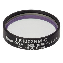 LK1002RM-C - N-BK7 плоско-вогнутая цилиндрическая круглая линза в оправе, фокусное расстояние: -1000 мм, Ø1", просветляющее покрытие: 1050 - 1700 нм, Thorlabs