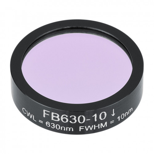 FB630-10 - Полосовой фильтр, Ø1", центральная длина волны 630 ± 2 нм, ширина полосы пропускания 10 ± 2 нм, Thorlabs