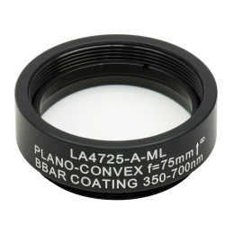 LA4725-A-ML - Плоско-выпуклая линза, диаметр: 1", материал: UVFS, оправа с резьбой: SM1, f = 75.0 мм, покрытие: 350 - 700 нм, Thorlabs