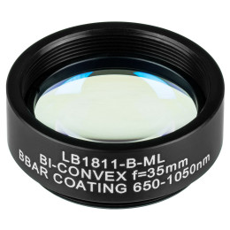 LB1811-B-ML - N-BK7 двояковыпуклая линза в оправе, Ø1", фокусное расстояние 35.0 мм, просветляющее покрытие: 650 - 1050 нм, Thorlabs