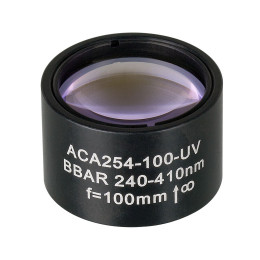 ACA254-100-UV - Ахроматический дублет с воздушной прослойкой, просветляющее покрытие: 240-410 нм, фокусное расстояние: 100 мм, Thorlabs