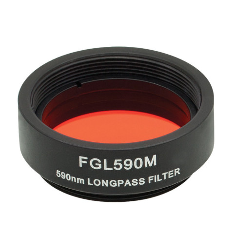 FGL590M - Длинноволновый цветной светофильтр в оправе, Ø25 мм, резьба SM1, длина волны среза: 590 нм, Thorlabs