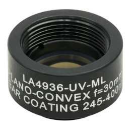 LA4936-UV-ML - Плоско-выпуклая линза, Ø1/2", UVFS, оправа с резьбой SM05, f = 30.0 мм, просветляющее покрытие: 245-400 нм, Thorlabs