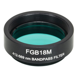 FGB18M - Цветной светофильтр, Ø25 мм, резьба на оправе: SM1, материал BG18, полоса пропускания: 412 - 569 нм, Thorlabs