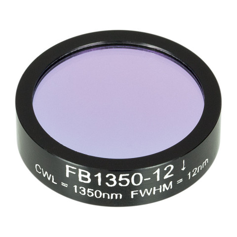 FB1350-12 - Полосовой фильтр, Ø1", центральная длина волны 1350 ± 2.4 нм, ширина полосы пропускания 12 ± 2.4 нм, Thorlabs