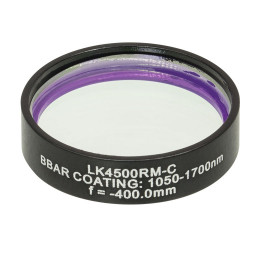 LK4500RM-C - Плоско-вогнутая цилиндрическая круглая линза из кварцевого стекла в оправе, фокусное расстояние: -400 мм, Ø1", просветляющее покрытие: 1050 - 1700 нм, Thorlabs