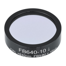 FB640-10 - Полосовой фильтр, Ø1", центральная длина волны 640 ± 2 нм, ширина полосы пропускания 10 ± 2 нм, Thorlabs