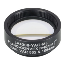 LA4306-YAG-ML - Плоско-выпуклая линза, диаметр: 1", материал: UVFS, оправа с резьбой: SM1, f = 40.0 мм, покрытие: 532/1064 нм, Thorlabs