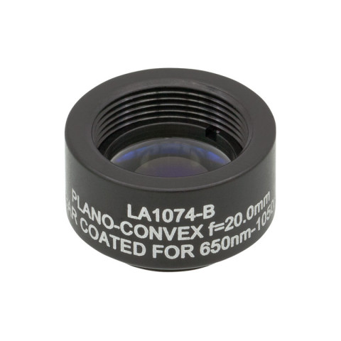 LA1074-B-ML - Плоско-выпуклая линза, Ø1/2", N-BK7, оправа с резьбой SM05, f = 20.0 мм, просветляющее покрытие: 650-1050 нм, Thorlabs