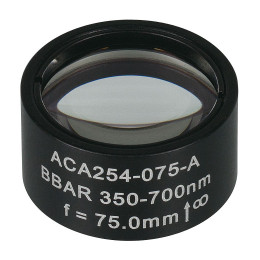 ACA254-075-A - Ахроматический дублет с воздушной прослойкой, просветляющее покрытие: 350-700 нм, фокусное расстояние: 75 мм, Thorlabs