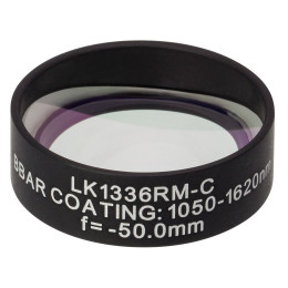 LK1336RM-C - N-BK7 плоско-вогнутая цилиндрическая круглая линза в оправе, фокусное расстояние: -50 мм, Ø1", просветляющее покрытие: 1050 - 1700 нм, Thorlabs