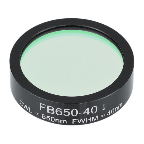 FB650-40 - Полосовой фильтр, Ø1", центральная длина волны 650 ± 8 нм, ширина полосы пропускания 40 ± 8 нм, Thorlabs