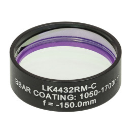LK4432RM-C -Плоско-вогнутая цилиндрическая круглая линза из кварцевого стекла в оправе, фокусное расстояние: -150 мм, Ø1", просветляющее покрытие: 1050 - 1700 нм, Thorlabs