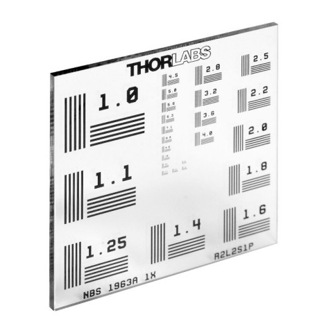 R2L2S1P - Таблица для измерения разрешающей способности (NBS 1963A), 2" x 2", получение изображения при подсветке спереди, разрешающая способность: 1 - 18 линий на мм, Thorlabs