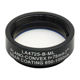 LA4725-B-ML - Плоско-выпуклая линза, диаметр: 1", материал: UVFS, оправа с резьбой: SM1, f = 75.0 мм, покрытие: 650 - 1050 нм, Thorlabs